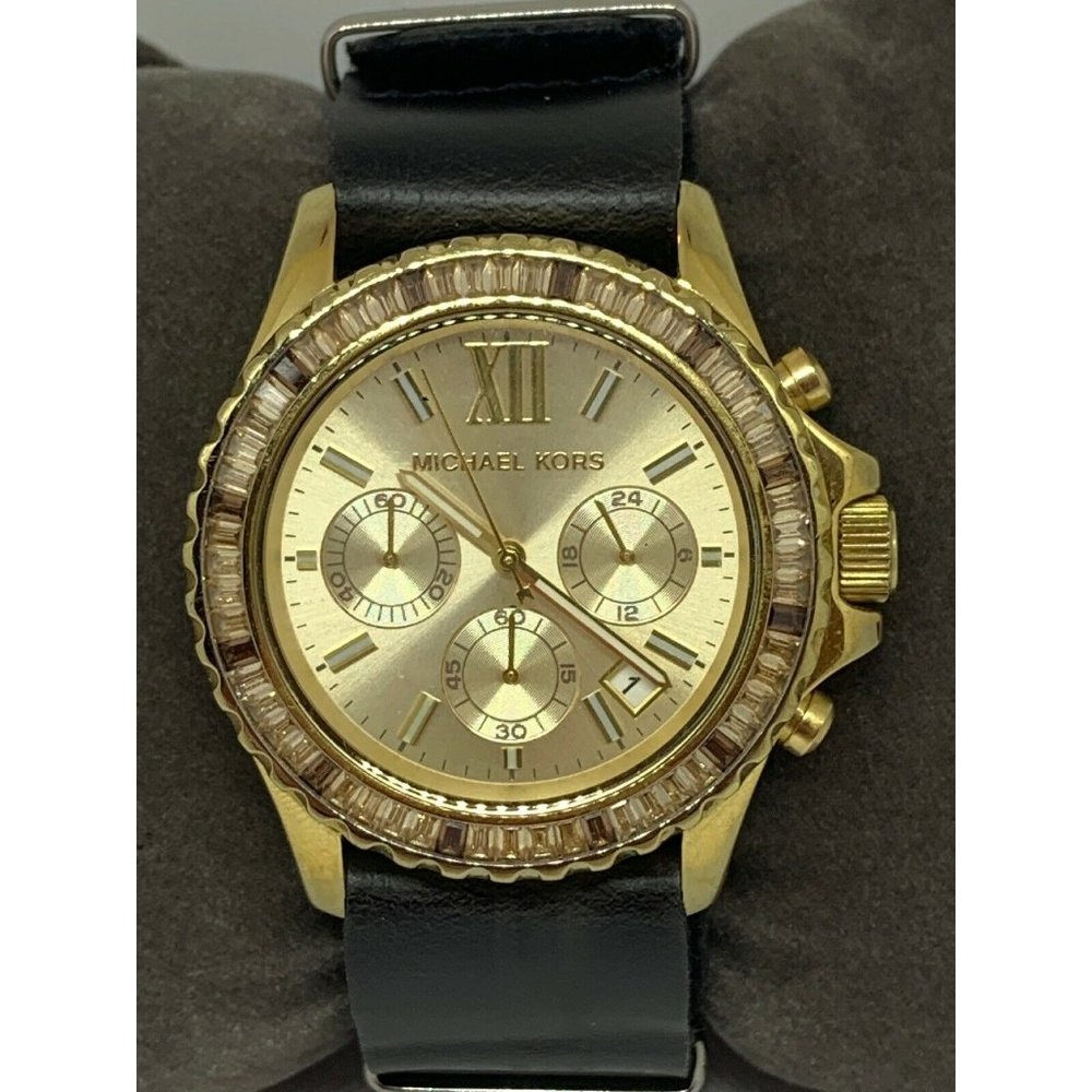 Michael Kors Mk5874 Womens Black Leather Analog Ch